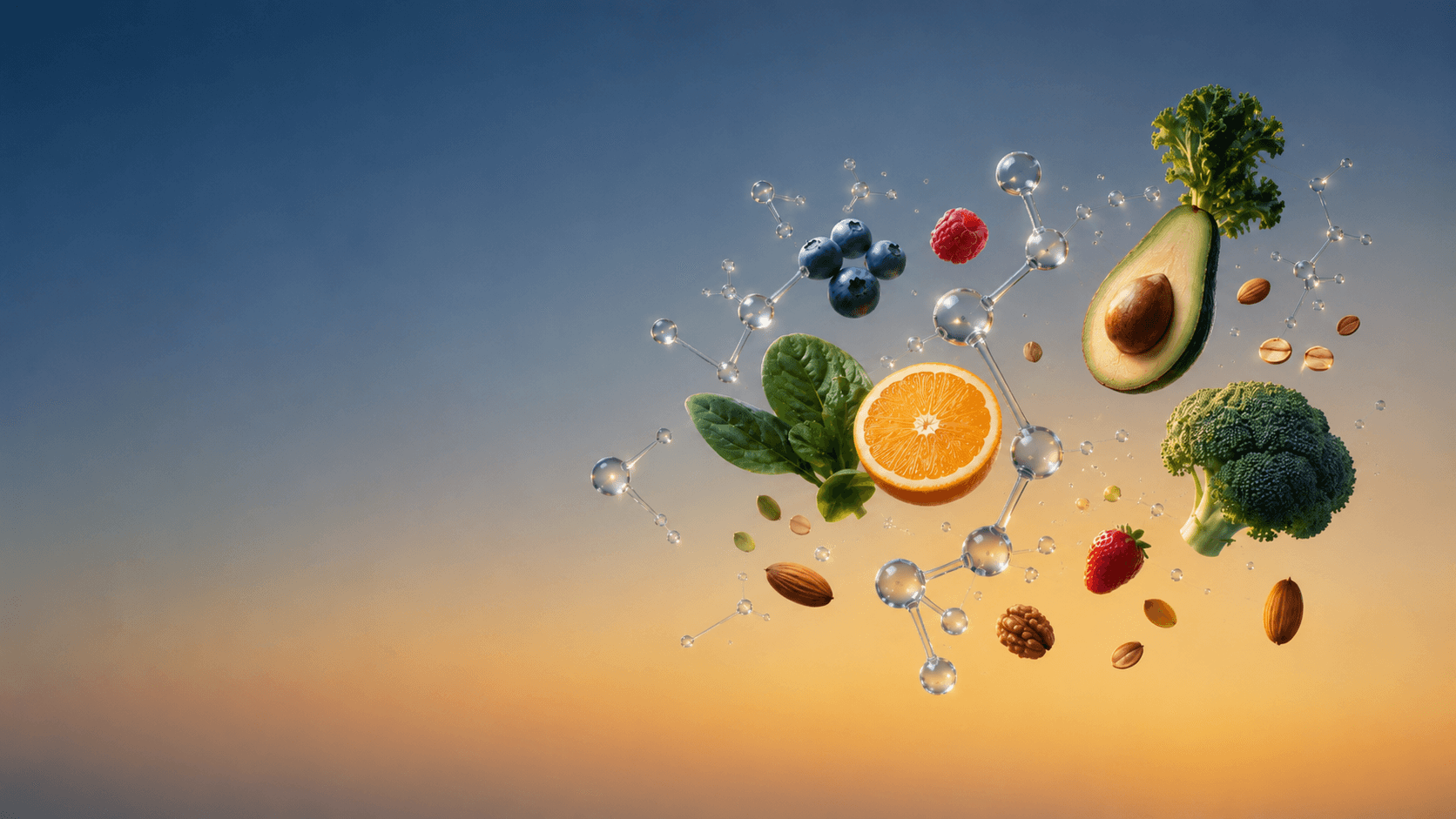 Bright molecular nutrition composition with whole foods and connected molecular structures